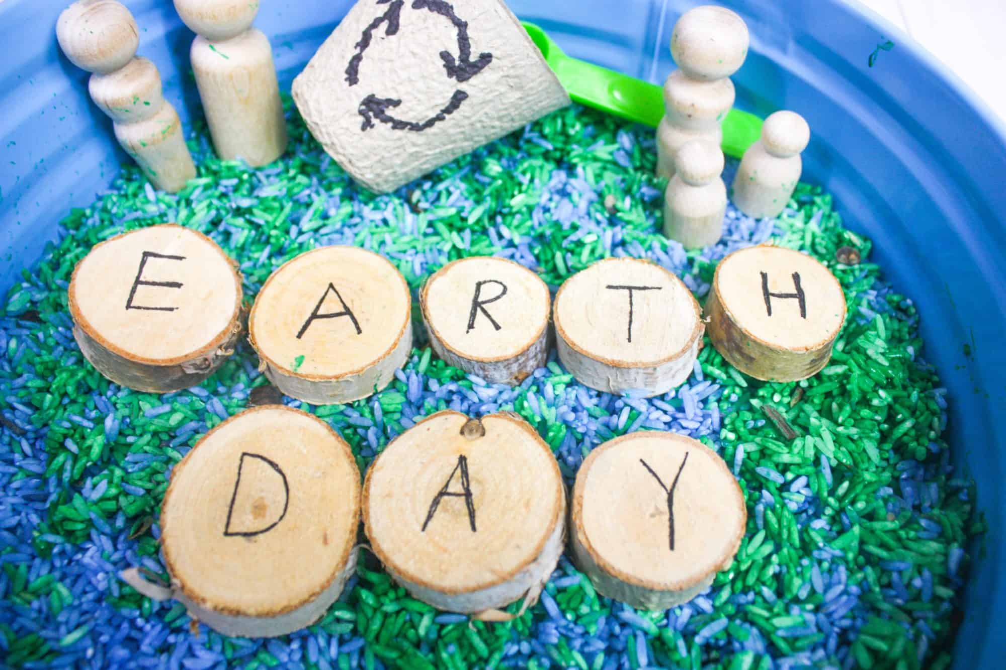 Colored Rice Earth Day Sensory Bin Views From a Step Stool