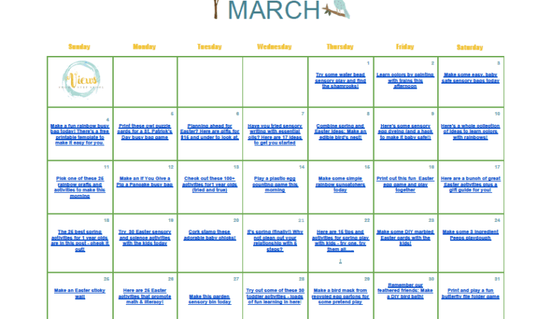 March Kids Activities Clickable Calendar – FREE!