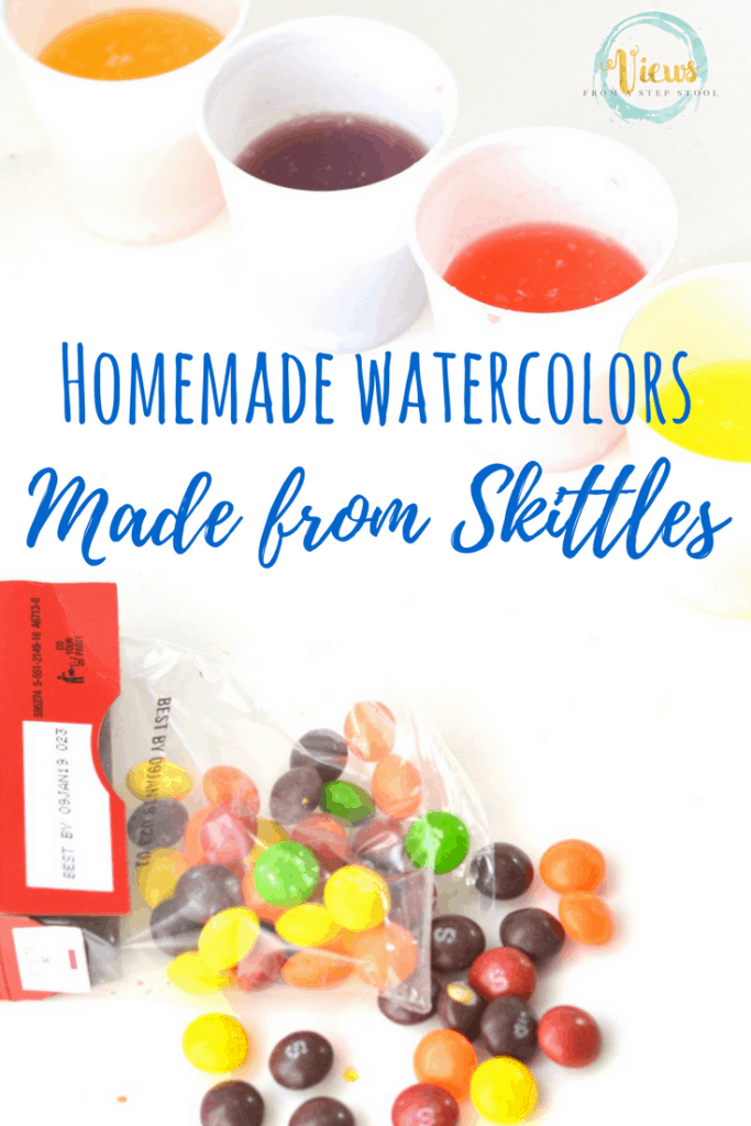 These DIY watercolors are made from Skittles candy! Such a great way to use up any leftover candy you have in your house. Science plus art for kids!