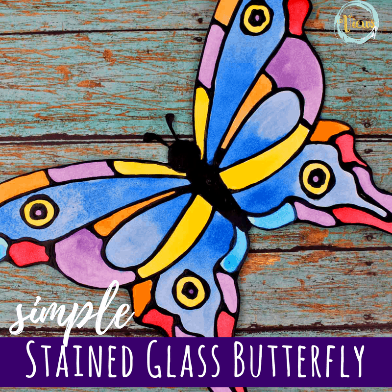 This colorful butterfly black glue craft uses black glue to trace a printable template, and watercolors to fill it in. Easy for toddlers or 'big' kids! #kidscrafts #kidsactivities #blackglue #kidsart #artforkids #toddlerart