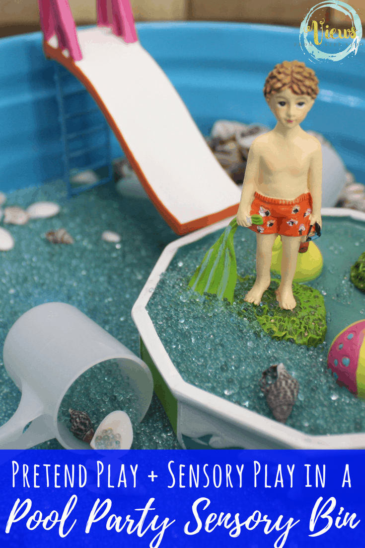 A pool party sensory bin and small world for fine motor practice and fun. Perfect as a summer boredom buster! #sensoryplay #sensorybin #summerkidsactivities #kidsactivities #finemotorplay