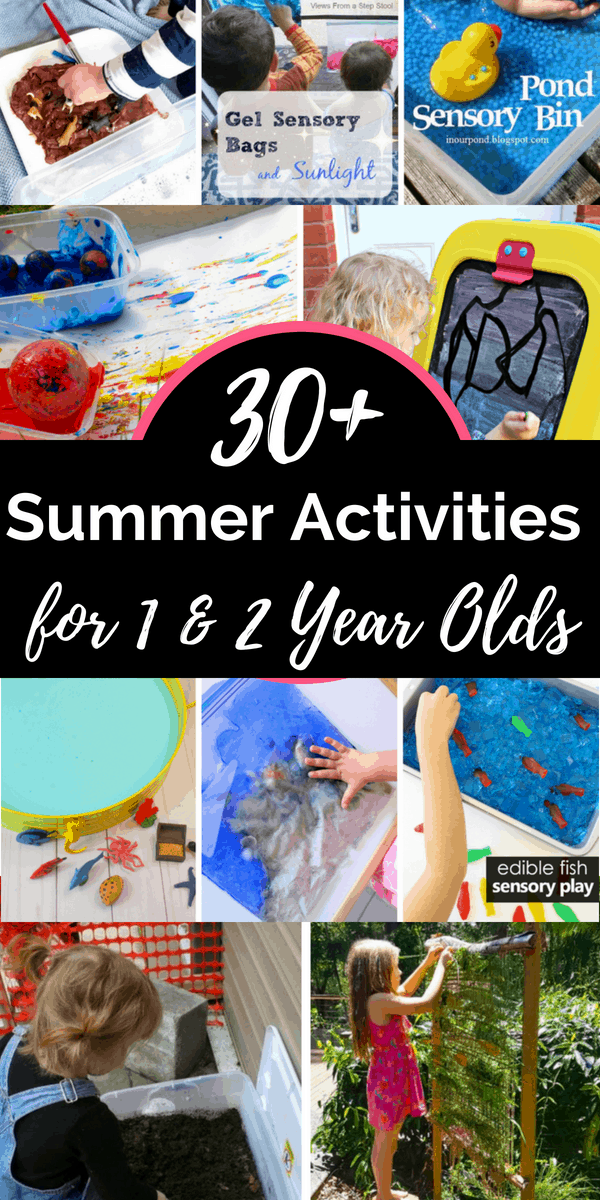 These summer activities for 1 year olds and toddlers include sensory play ideas, outdoor motor fun, and arts and crafts to keep little ones busy all summer. #summeractivities #kidsactivities #summer #1yearolds #toddleractivities