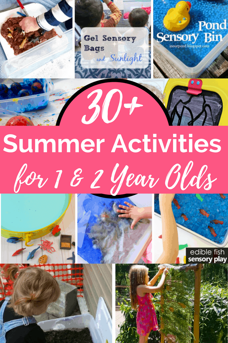 These summer activities for 1 year olds and toddlers include sensory play ideas, outdoor motor fun, and arts and crafts to keep little ones busy all summer. #summeractivities #kidsactivities #summer #1yearolds #toddleractivities