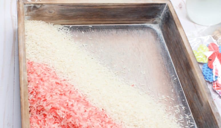 Valentine’s Day Sensory Bin with Colored Rice