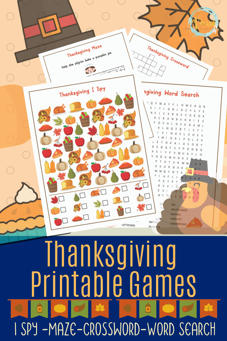 Thanksgiving Printable Games: I Spy, Maze, Crossword & Word Search