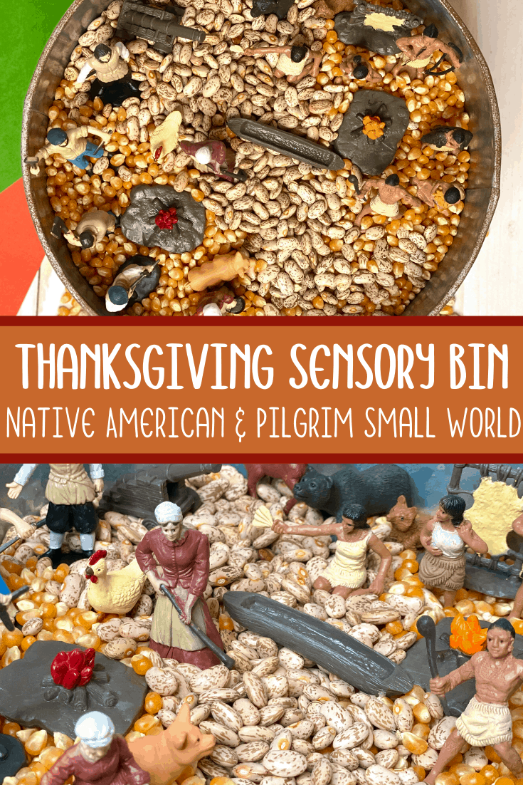 Thanksgiving Sensory Bin: Native American and Pilgrim Small World