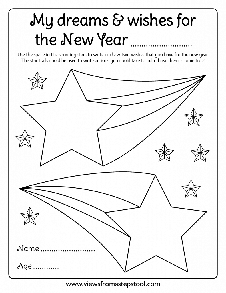A New Years resolution coloring sheet that children can use to write down their goals for the new year. #newyearsprintable #resolutionsforkids #kidsactivities #parenting #newyearsactivities