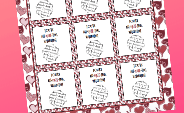 Printable Maze Valentines Day Cards for Kids