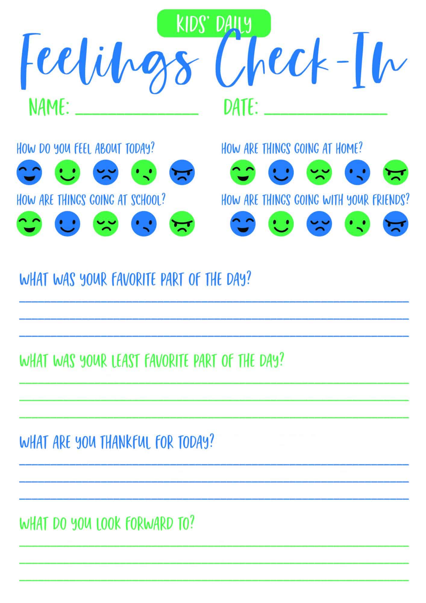 Kids Daily Feelings Check In Printable Views From a Step Stool