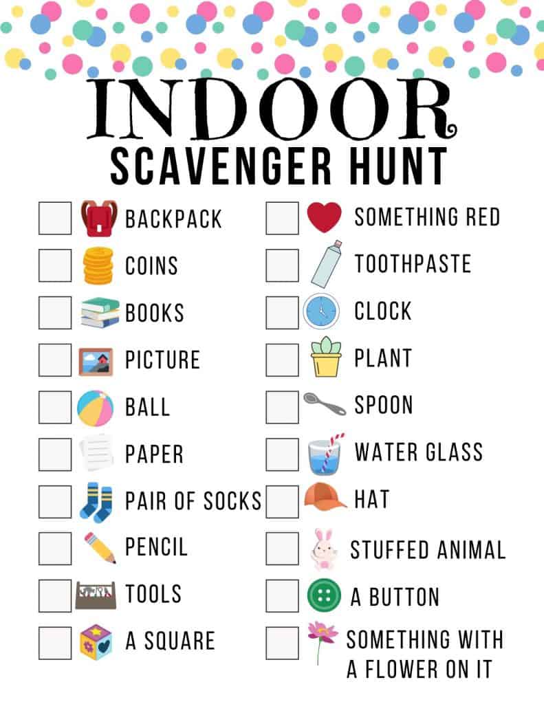 indoor scavenger hunt list