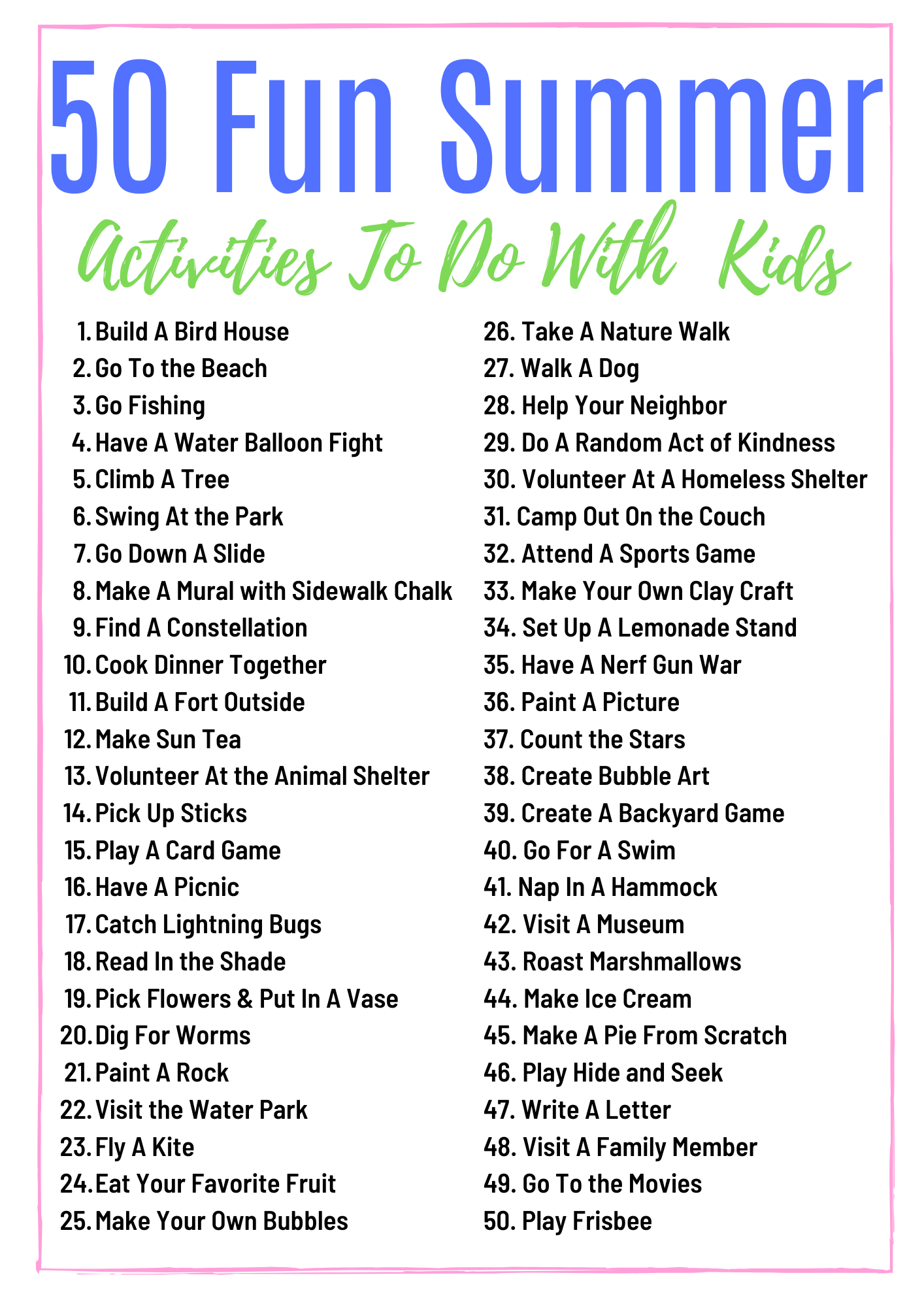 Printable Summer Activity List for Kids - Views From a Step Stool
