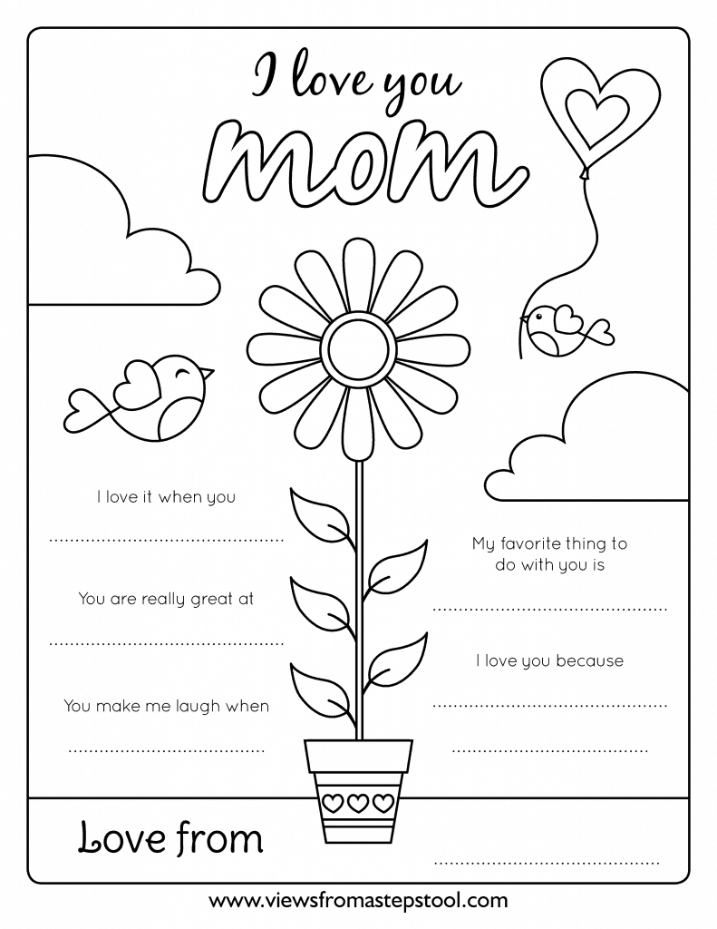 I Love You Mom Coloring Page for Kids   Views From a Step Stool