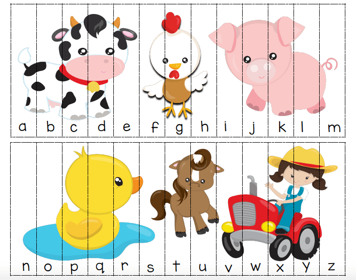 farm printable alphabet puzzle with uppercase and lowercase views