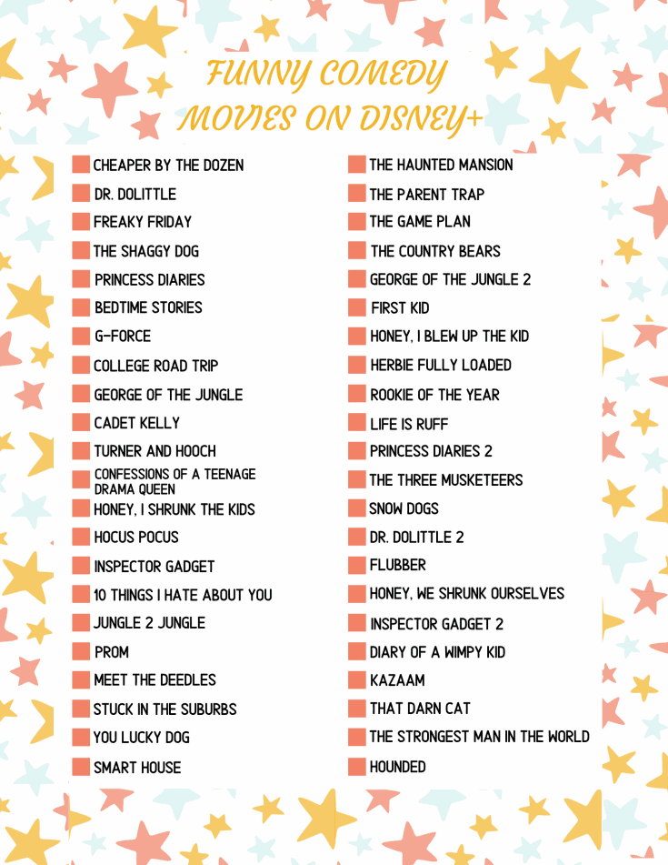 Comedy Movies on Disney Plus - Free Printable - Views From a Step Stool