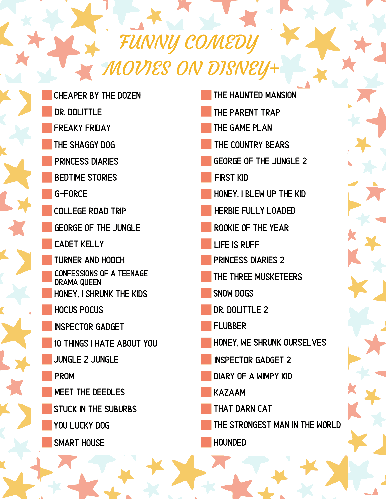 Comedy Movies on Disney Plus - Free Printable - Views From a Step Stool