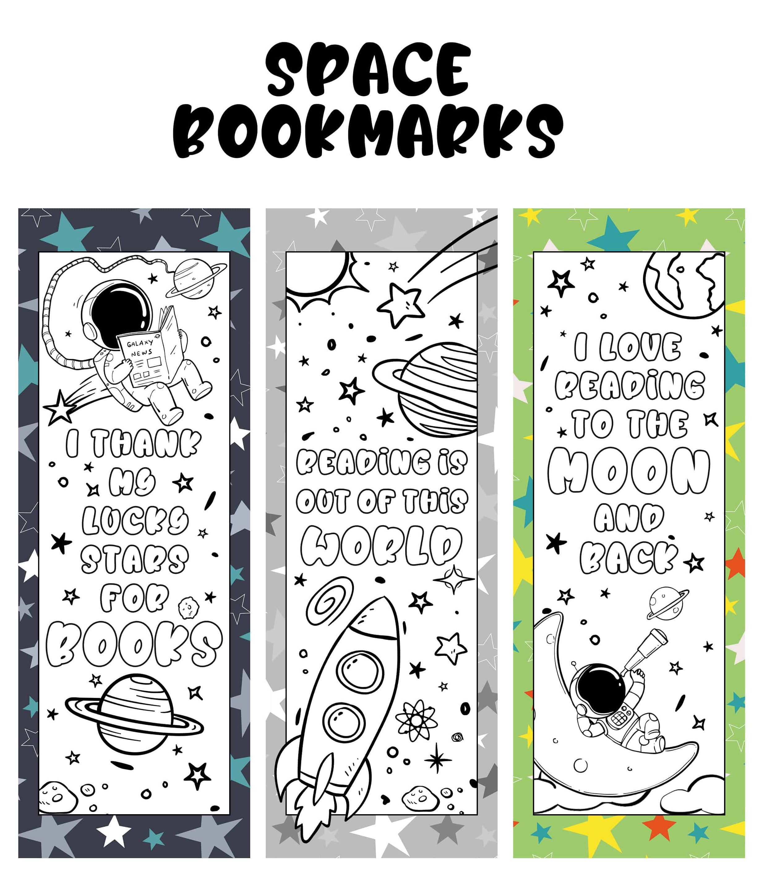 Space Printable Bookmarks to Color