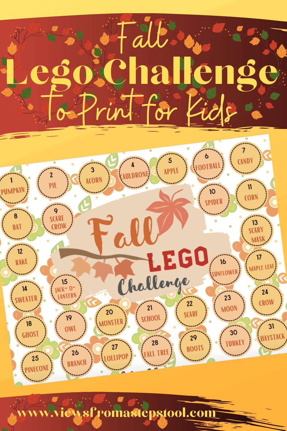 Fall Lego Challenge Calendar to Print