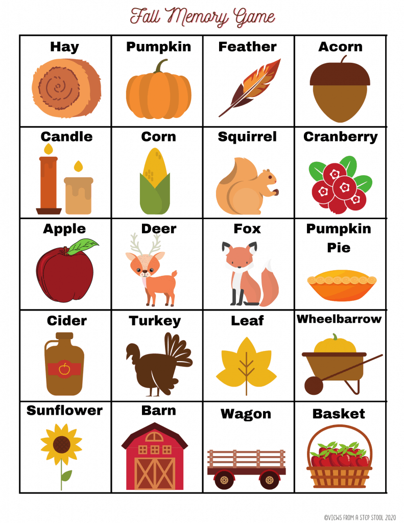 Printable Fall Matching Game  Matching games, Fall activities for