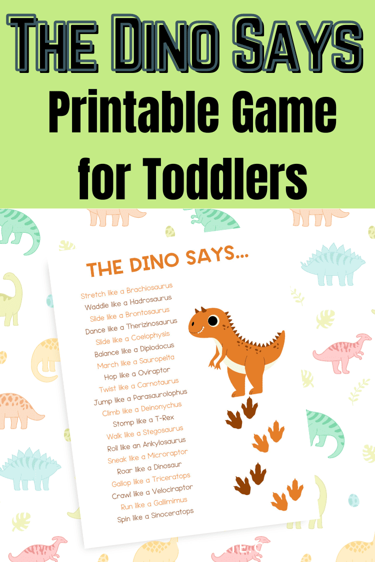 This printable dinosaur game for toddlers  will get kids moving and shaking and practicing some dinosaur terminology. 