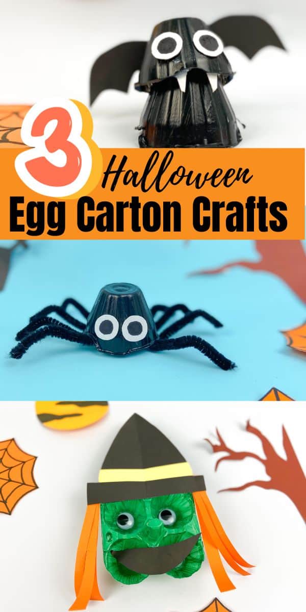 These egg carton halloween crafts will show you how to make a witch, a spider, and a bat all out of a recycled egg cartons.