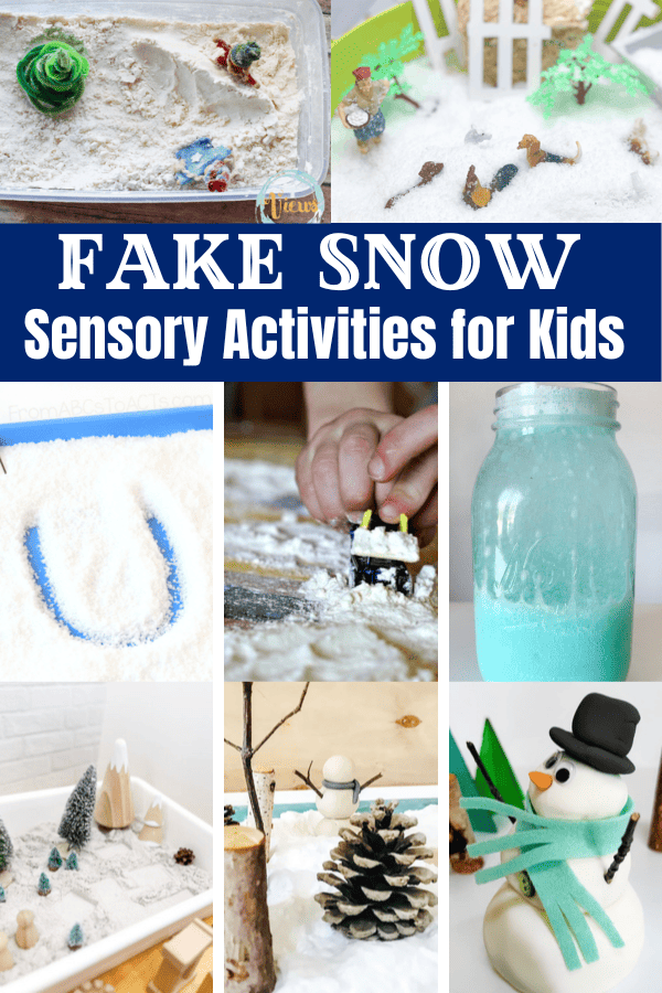 These fake snow sensory activites include easy recipes to make snow, and fun ways to play in it. Perfect Winter play for kids.