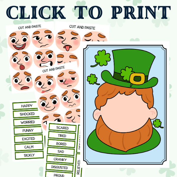 This St. Patrick's Day emotion cut and paste printable activity pack is a great way to help kids identify and express emotions through play. 