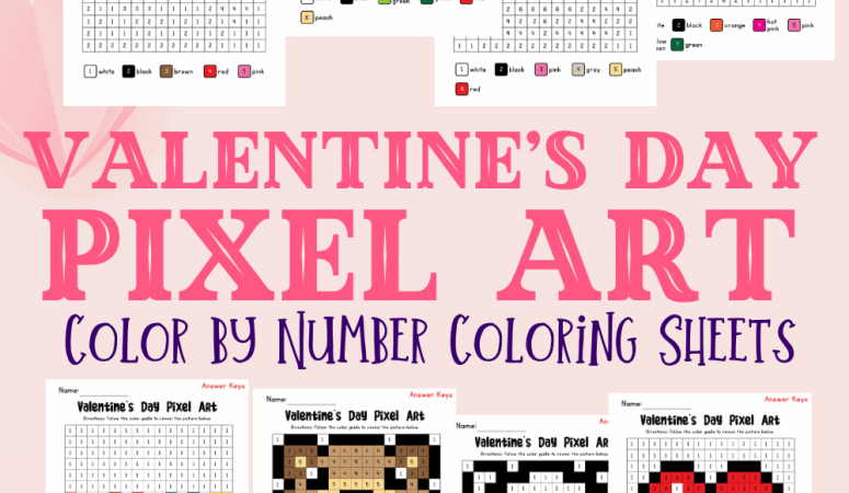 Valentine’s Day Pixel Art Color by Number: Free Printables