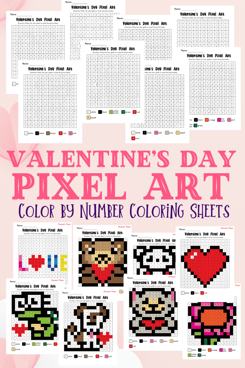Valentine’s Day Pixel Art Color by Number: Free Printables