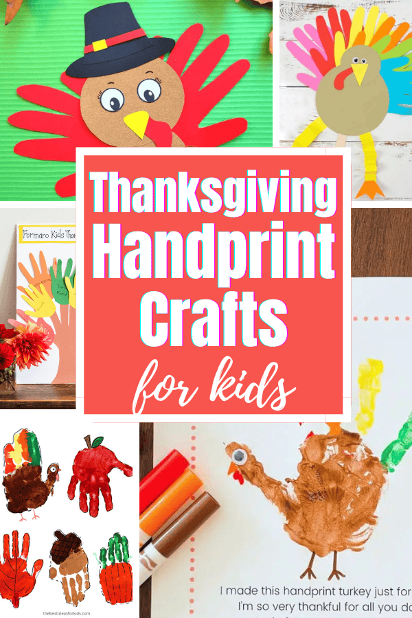 Here are a handful of Thanksgiving handprint crafts to get you inspired! Some use painted handprints, others use paper cutout handprints.